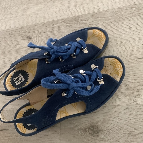 Fly London Ylfa Blue Nubuck Lace Up Wedge Sandals‎ size 9 - Picture 2 of 8